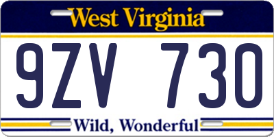 WV license plate 9ZV730