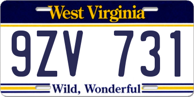 WV license plate 9ZV731