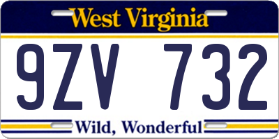 WV license plate 9ZV732