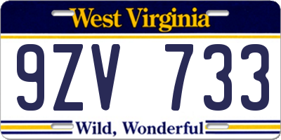 WV license plate 9ZV733