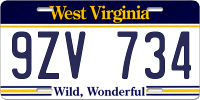 WV license plate 9ZV734