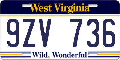 WV license plate 9ZV736