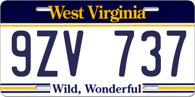 WV license plate 9ZV737