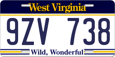 WV license plate 9ZV738