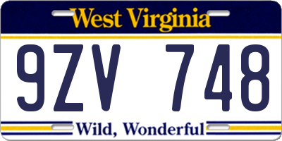 WV license plate 9ZV748