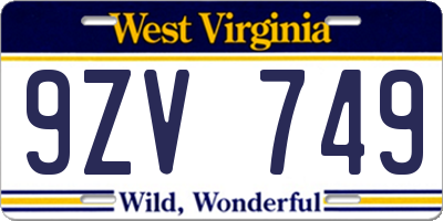 WV license plate 9ZV749