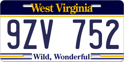 WV license plate 9ZV752
