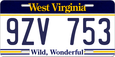 WV license plate 9ZV753