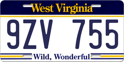 WV license plate 9ZV755
