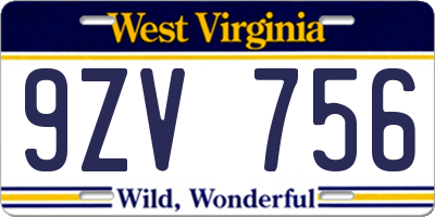 WV license plate 9ZV756