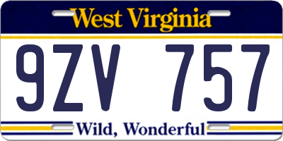 WV license plate 9ZV757