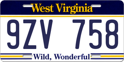WV license plate 9ZV758