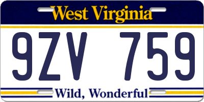 WV license plate 9ZV759