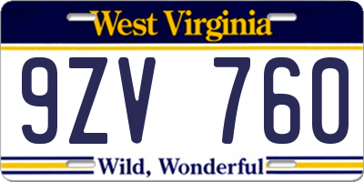 WV license plate 9ZV760