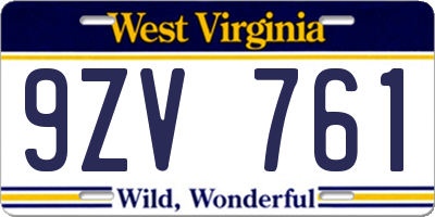WV license plate 9ZV761