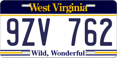 WV license plate 9ZV762