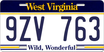 WV license plate 9ZV763
