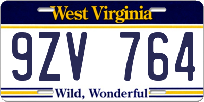 WV license plate 9ZV764