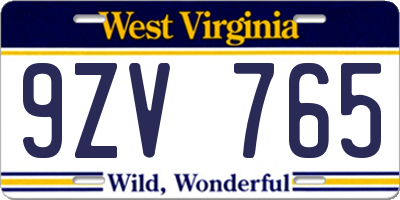 WV license plate 9ZV765