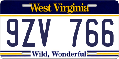 WV license plate 9ZV766