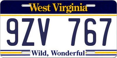 WV license plate 9ZV767