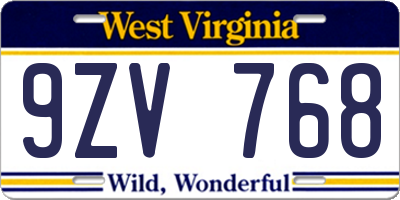 WV license plate 9ZV768