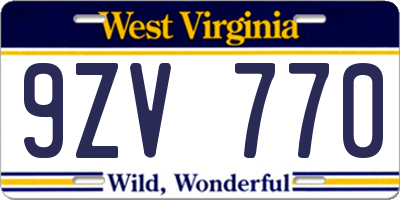 WV license plate 9ZV770