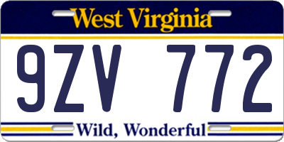 WV license plate 9ZV772