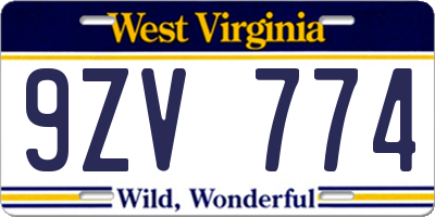 WV license plate 9ZV774