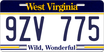 WV license plate 9ZV775