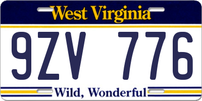 WV license plate 9ZV776