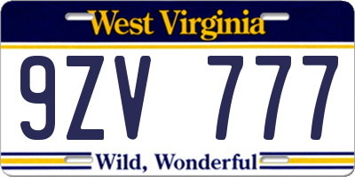 WV license plate 9ZV777