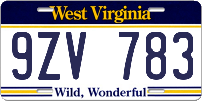 WV license plate 9ZV783