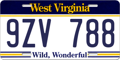 WV license plate 9ZV788