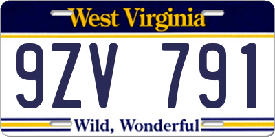 WV license plate 9ZV791