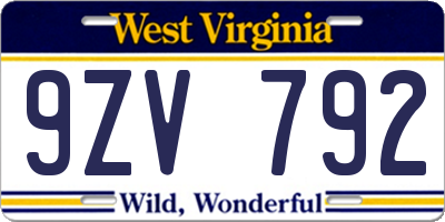 WV license plate 9ZV792