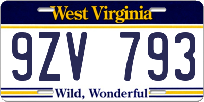 WV license plate 9ZV793