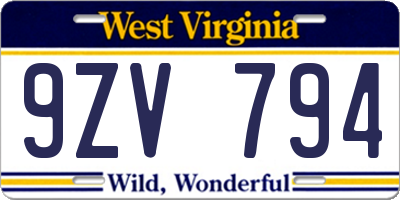 WV license plate 9ZV794