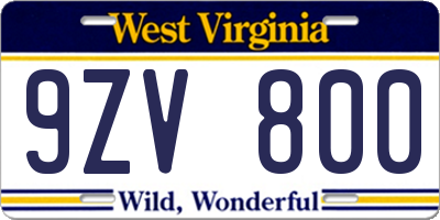 WV license plate 9ZV800