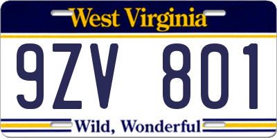 WV license plate 9ZV801