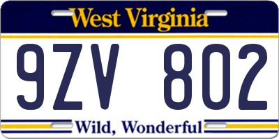 WV license plate 9ZV802