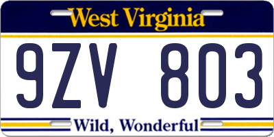 WV license plate 9ZV803