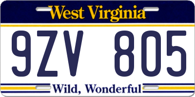 WV license plate 9ZV805