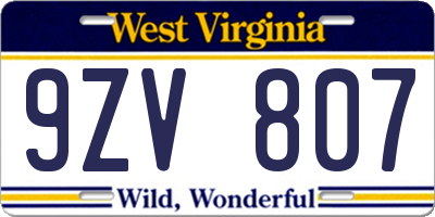WV license plate 9ZV807