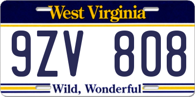 WV license plate 9ZV808