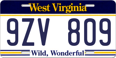 WV license plate 9ZV809