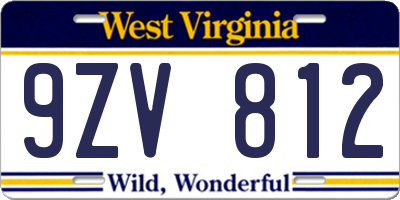 WV license plate 9ZV812