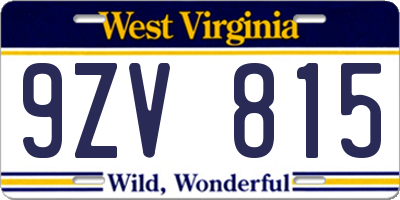 WV license plate 9ZV815