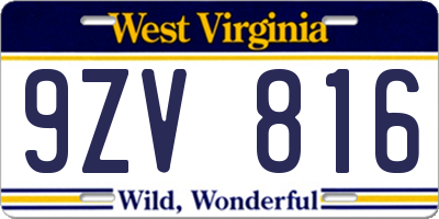 WV license plate 9ZV816