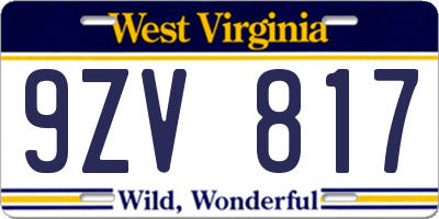 WV license plate 9ZV817